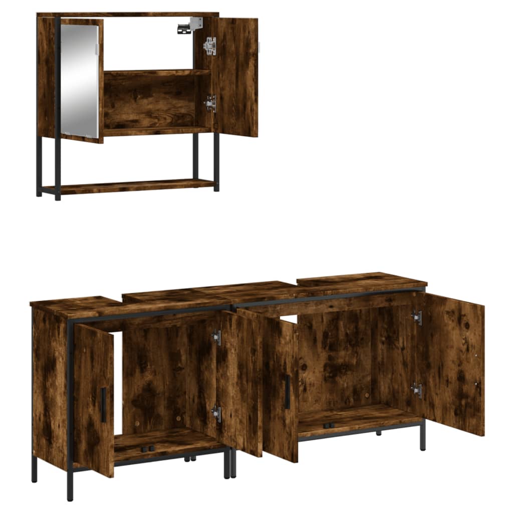 3 Piece Bathroom Furniture Set Engineered Wood Smoked oak