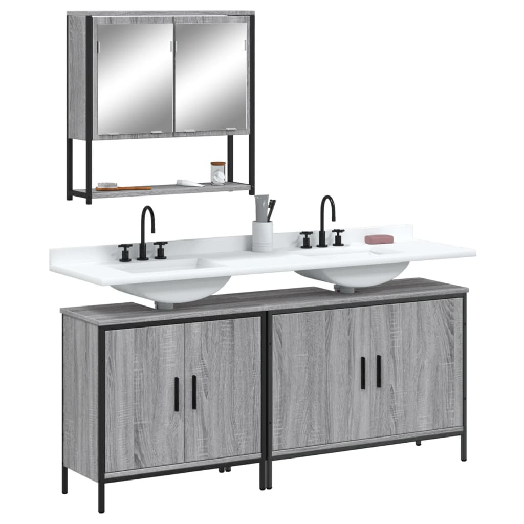 3 Piece Bathroom Furniture Set Engineered Wood Grey sonoma