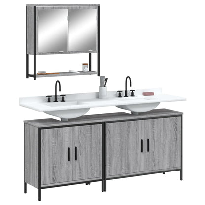 3 Piece Bathroom Furniture Set Engineered Wood Grey sonoma