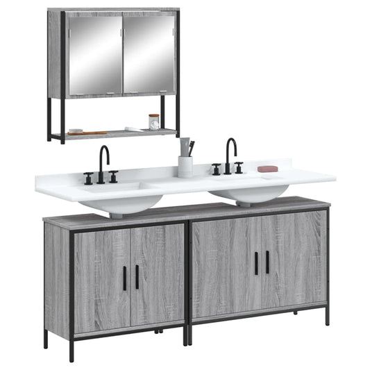 3 Piece Bathroom Furniture Set Engineered Wood Grey sonoma