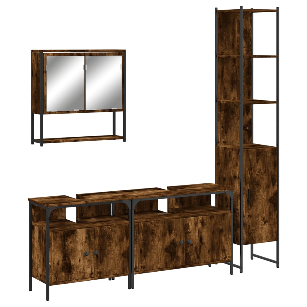 vidaXL 4 Piece Bathroom Furniture Set Smoked Oak Engineered Wood 2