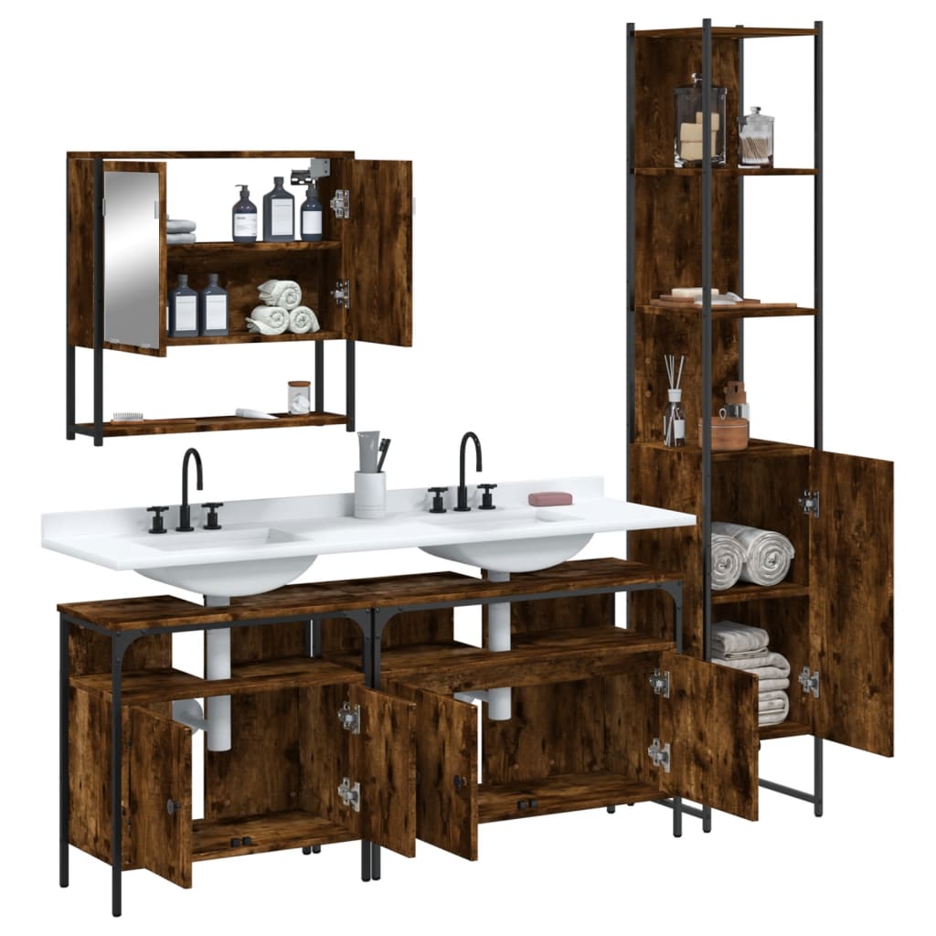 vidaXL 4 Piece Bathroom Furniture Set Smoked Oak Engineered Wood 4