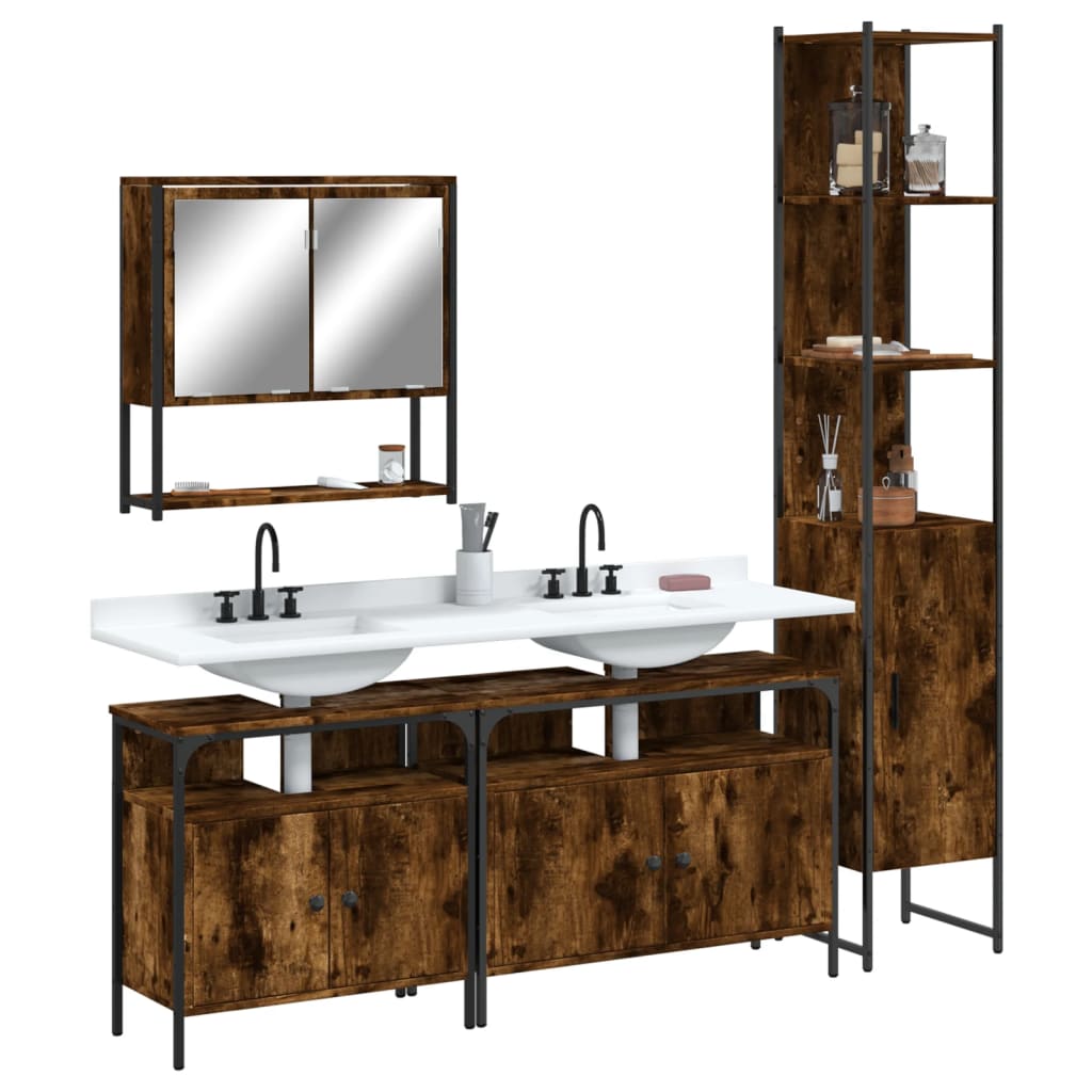 vidaXL 4 Piece Bathroom Furniture Set Smoked Oak Engineered Wood 1