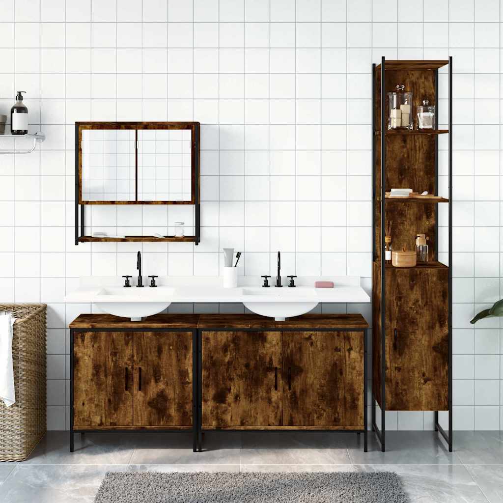 vidaXL 4 Piece Bathroom Furniture Set Smoked Oak Engineered Wood 3