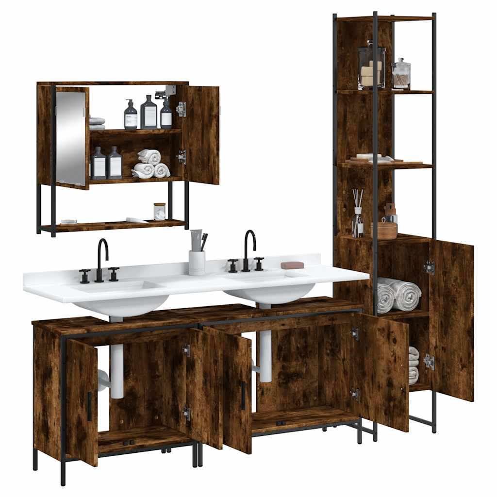 vidaXL 4 Piece Bathroom Furniture Set Smoked Oak Engineered Wood 4