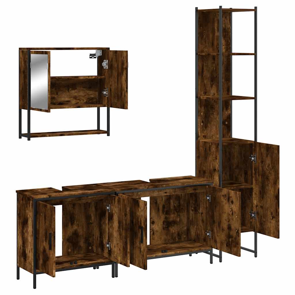 vidaXL 4 Piece Bathroom Furniture Set Smoked Oak Engineered Wood 5