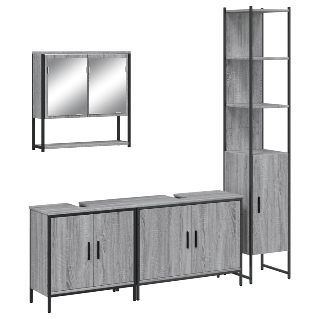 vidaXL 4 Piece Bathroom Furniture Set Grey Sonoma Engineered Wood 2