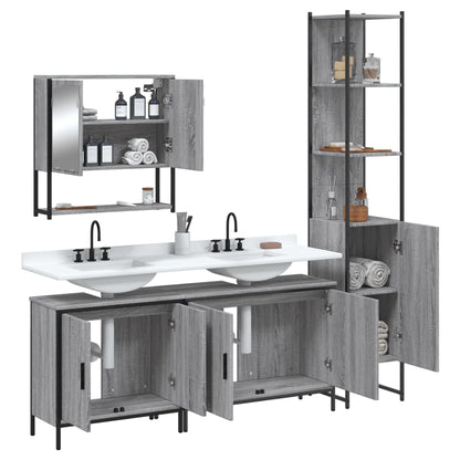 vidaXL 4 Piece Bathroom Furniture Set Grey Sonoma Engineered Wood 4