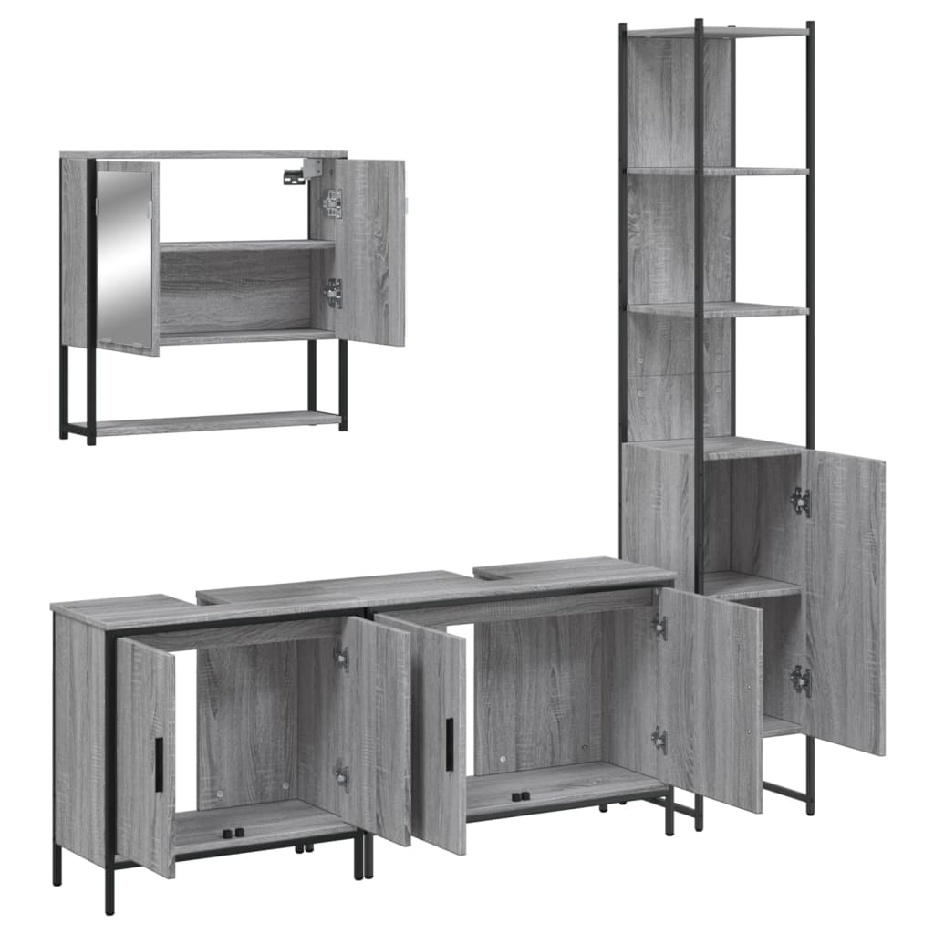 vidaXL 4 Piece Bathroom Furniture Set Grey Sonoma Engineered Wood 5