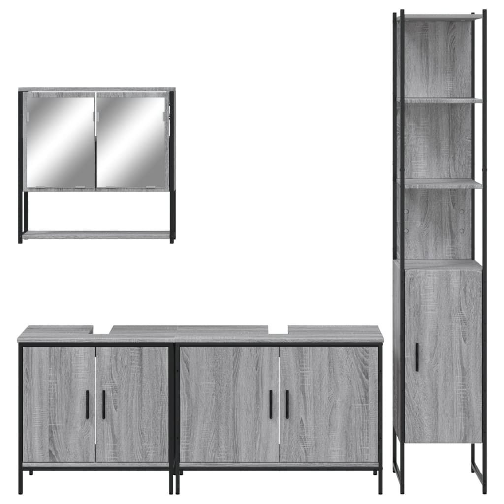 vidaXL 4 Piece Bathroom Furniture Set Grey Sonoma Engineered Wood 6