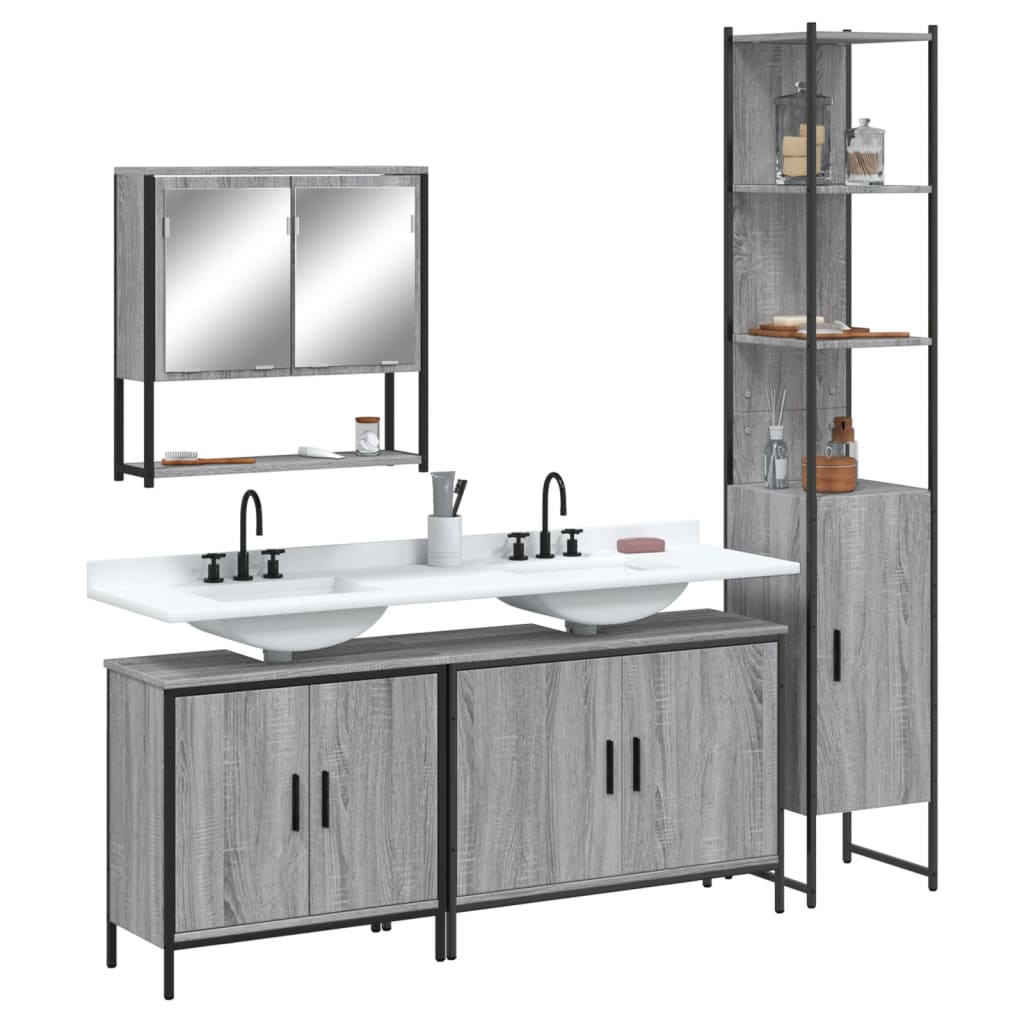 vidaXL 4 Piece Bathroom Furniture Set Grey Sonoma Engineered Wood 1