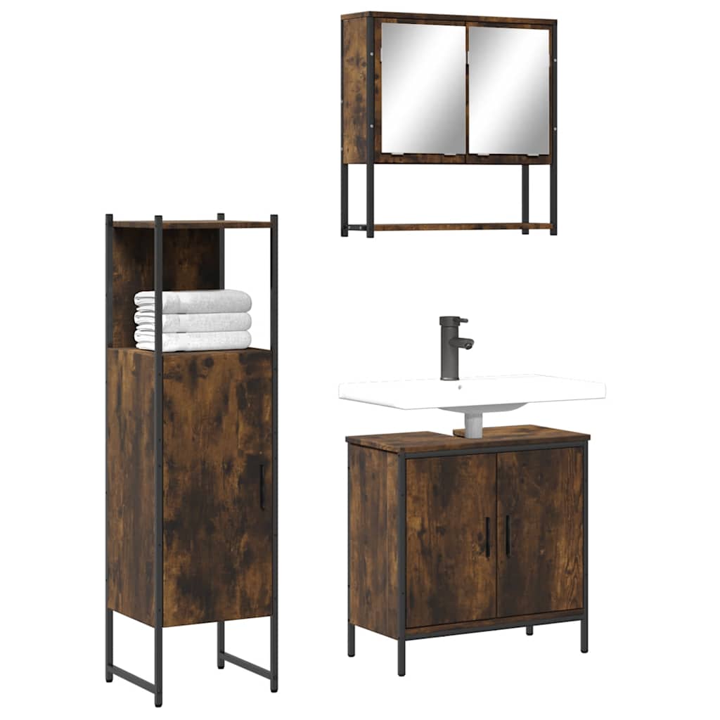3 Piece Bathroom Furniture Set Engineered Wood Smoked oak