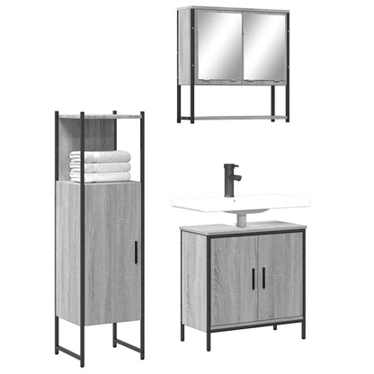 3 Piece Bathroom Furniture Set Engineered Wood Grey sonoma