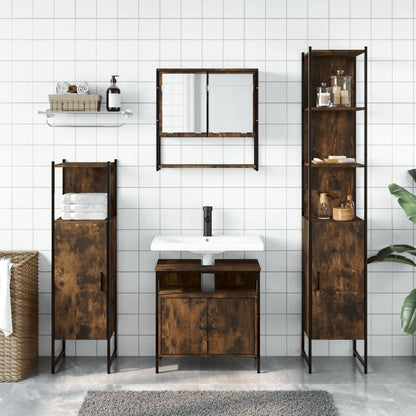 vidaXL 4 Piece Bathroom Furniture Set Smoked Oak Engineered Wood 3
