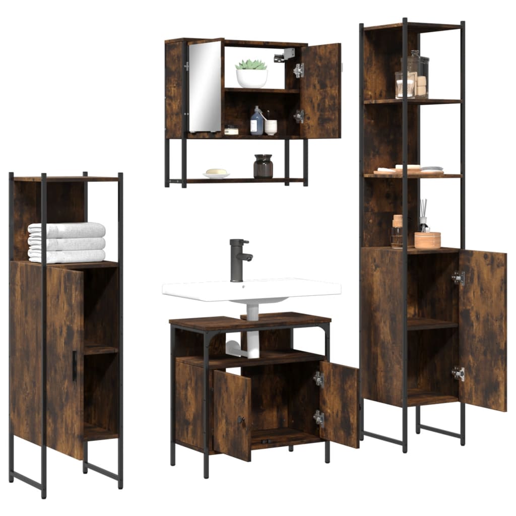 vidaXL 4 Piece Bathroom Furniture Set Smoked Oak Engineered Wood 4