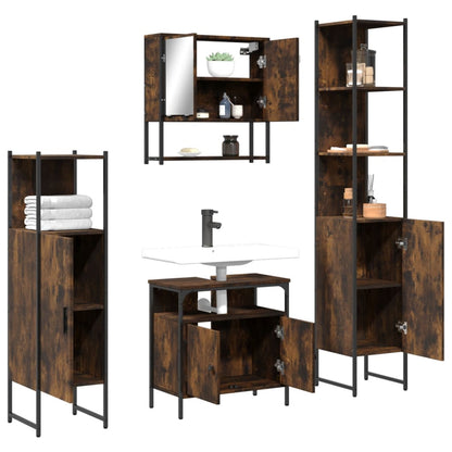 vidaXL 4 Piece Bathroom Furniture Set Smoked Oak Engineered Wood 4