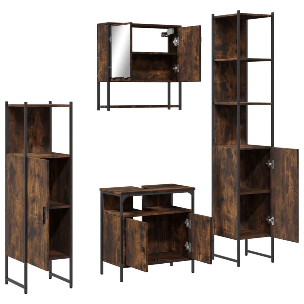 vidaXL 4 Piece Bathroom Furniture Set Smoked Oak Engineered Wood 5