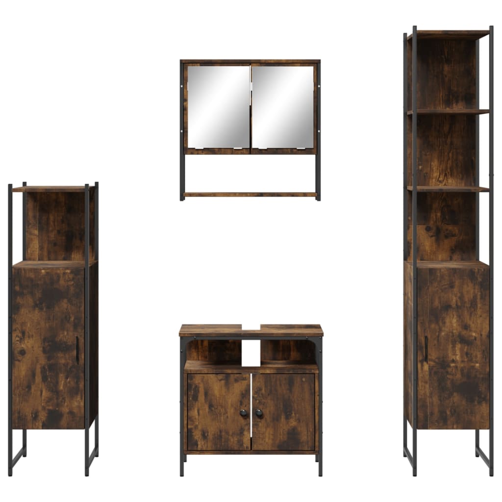 vidaXL 4 Piece Bathroom Furniture Set Smoked Oak Engineered Wood 6