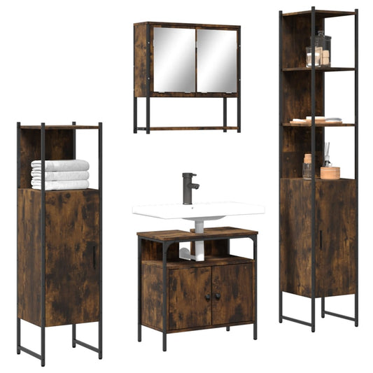 vidaXL 4 Piece Bathroom Furniture Set Smoked Oak Engineered Wood 1