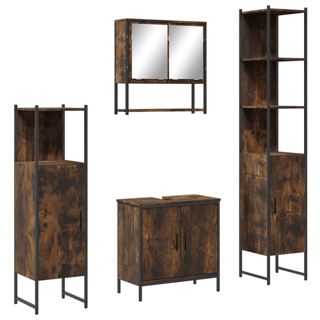 vidaXL 4 Piece Bathroom Furniture Set Smoked Oak Engineered Wood 2