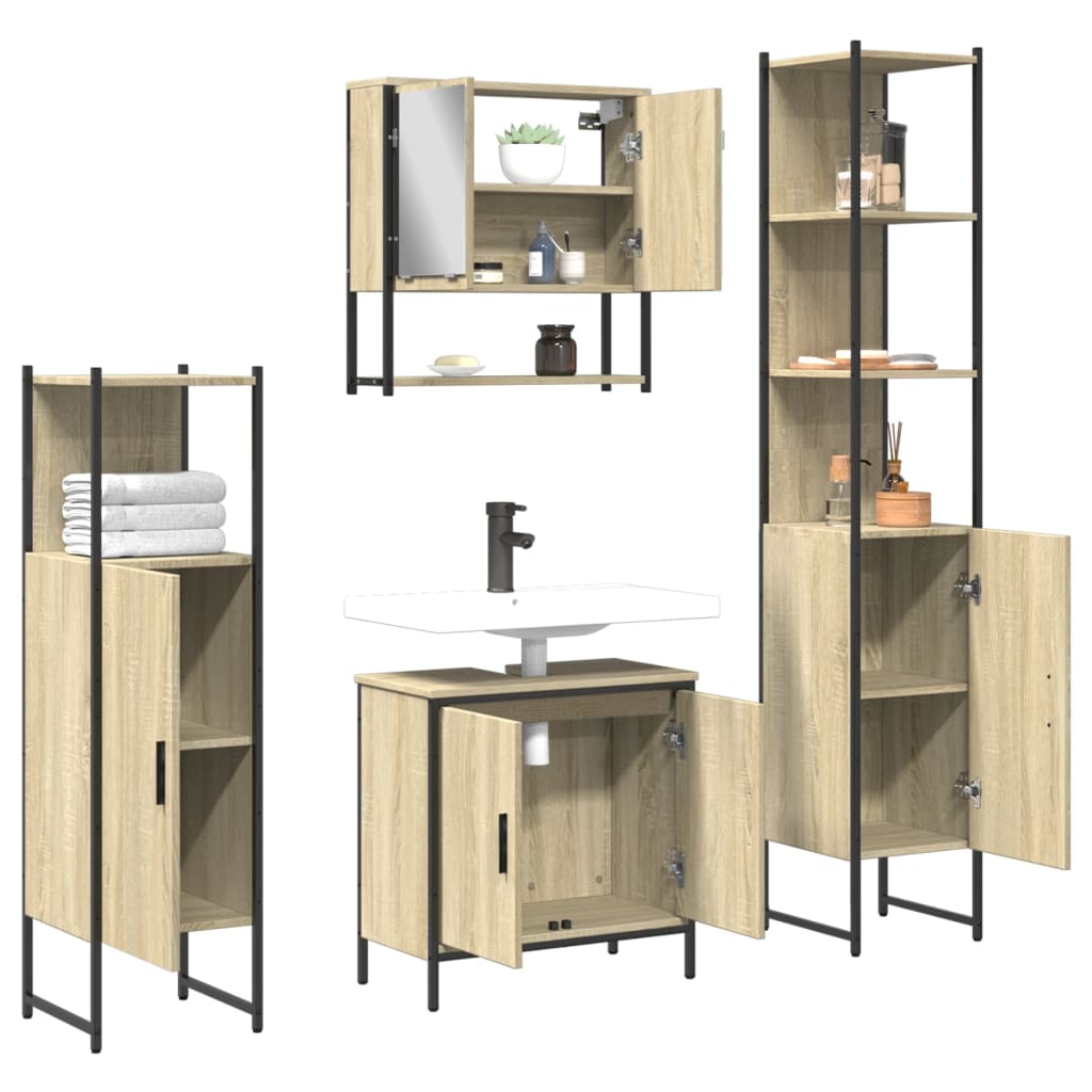 vidaXL 4 Piece Bathroom Furniture Set Smoked Oak Engineered Wood 3