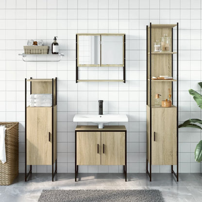 vidaXL 4 Piece Bathroom Furniture Set Smoked Oak Engineered Wood 4