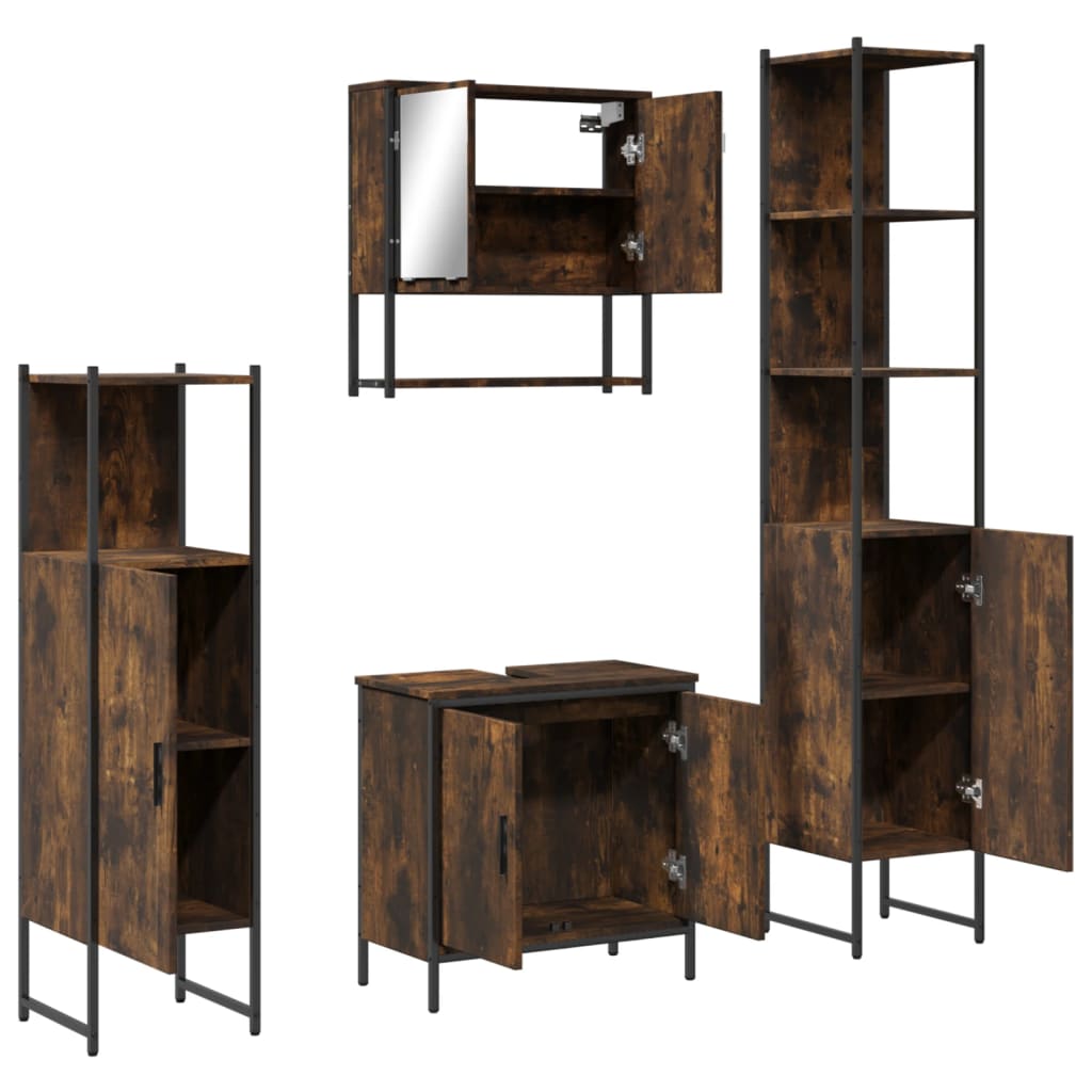 vidaXL 4 Piece Bathroom Furniture Set Smoked Oak Engineered Wood 5