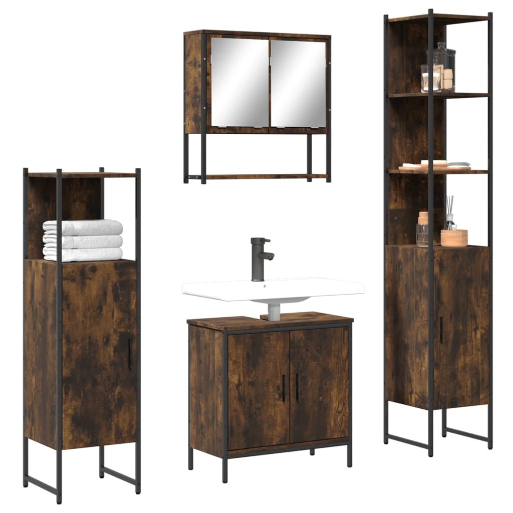 vidaXL 4 Piece Bathroom Furniture Set Smoked Oak Engineered Wood 1