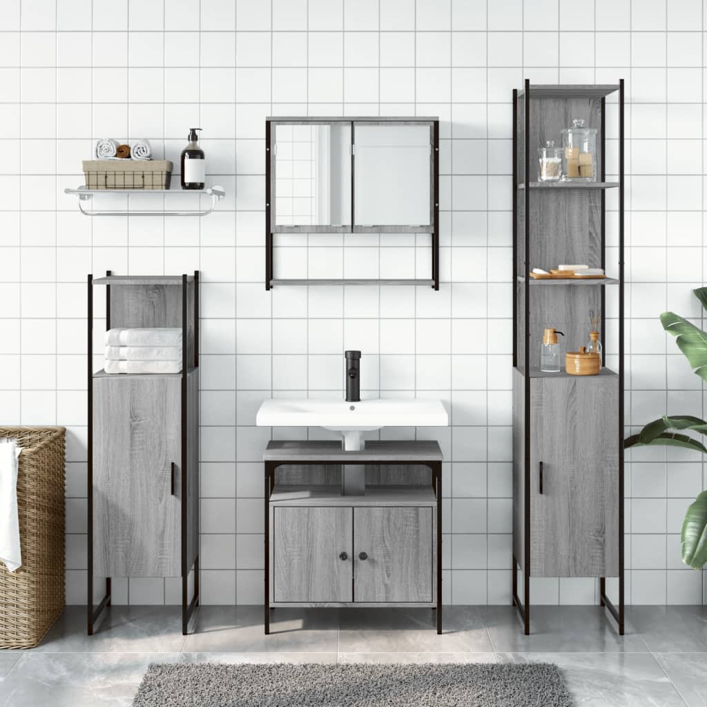 vidaXL 4 Piece Bathroom Furniture Set Grey Sonoma Engineered Wood 3