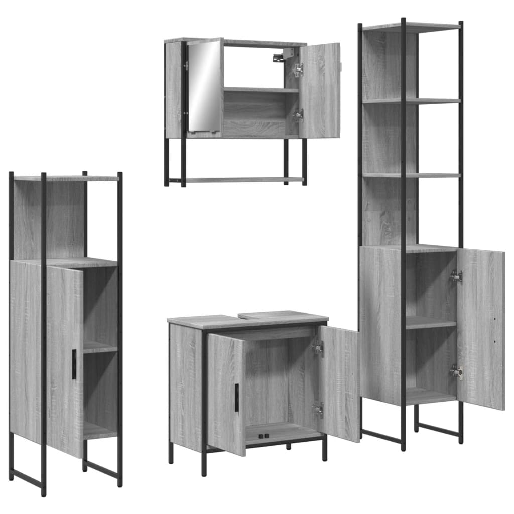 vidaXL 4 Piece Bathroom Furniture Set Grey Sonoma Engineered Wood 5