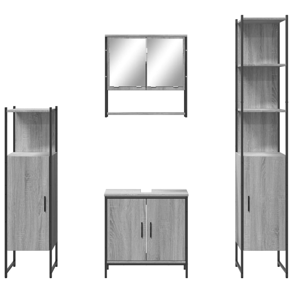 vidaXL 4 Piece Bathroom Furniture Set Grey Sonoma Engineered Wood 6
