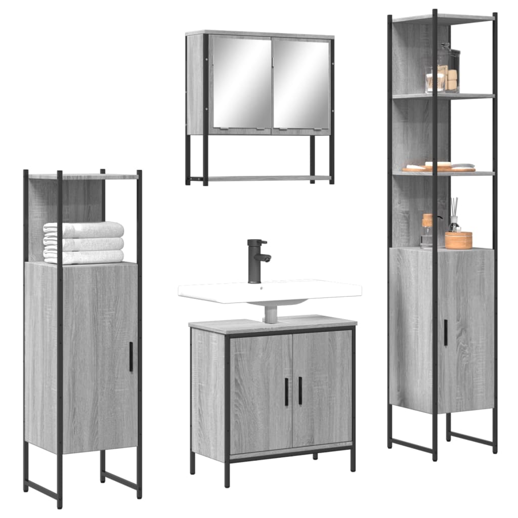 vidaXL 4 Piece Bathroom Furniture Set Grey Sonoma Engineered Wood 1