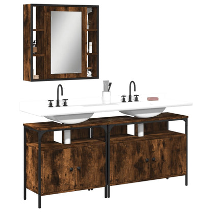 3 Piece Bathroom Cabinet Set Engineered Wood Smoked oak