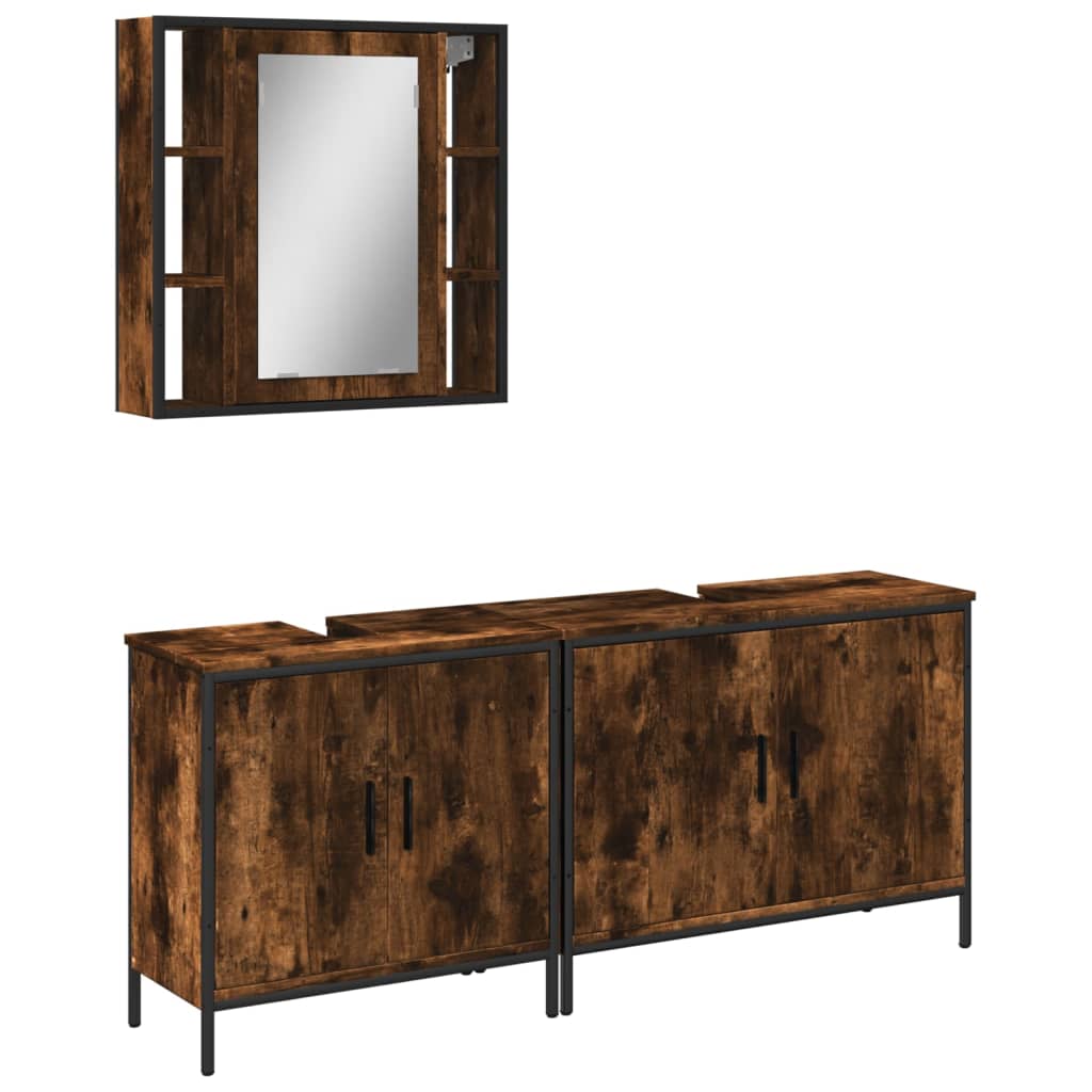 3 Piece Bathroom Cabinet Set Engineered Wood Smoked oak