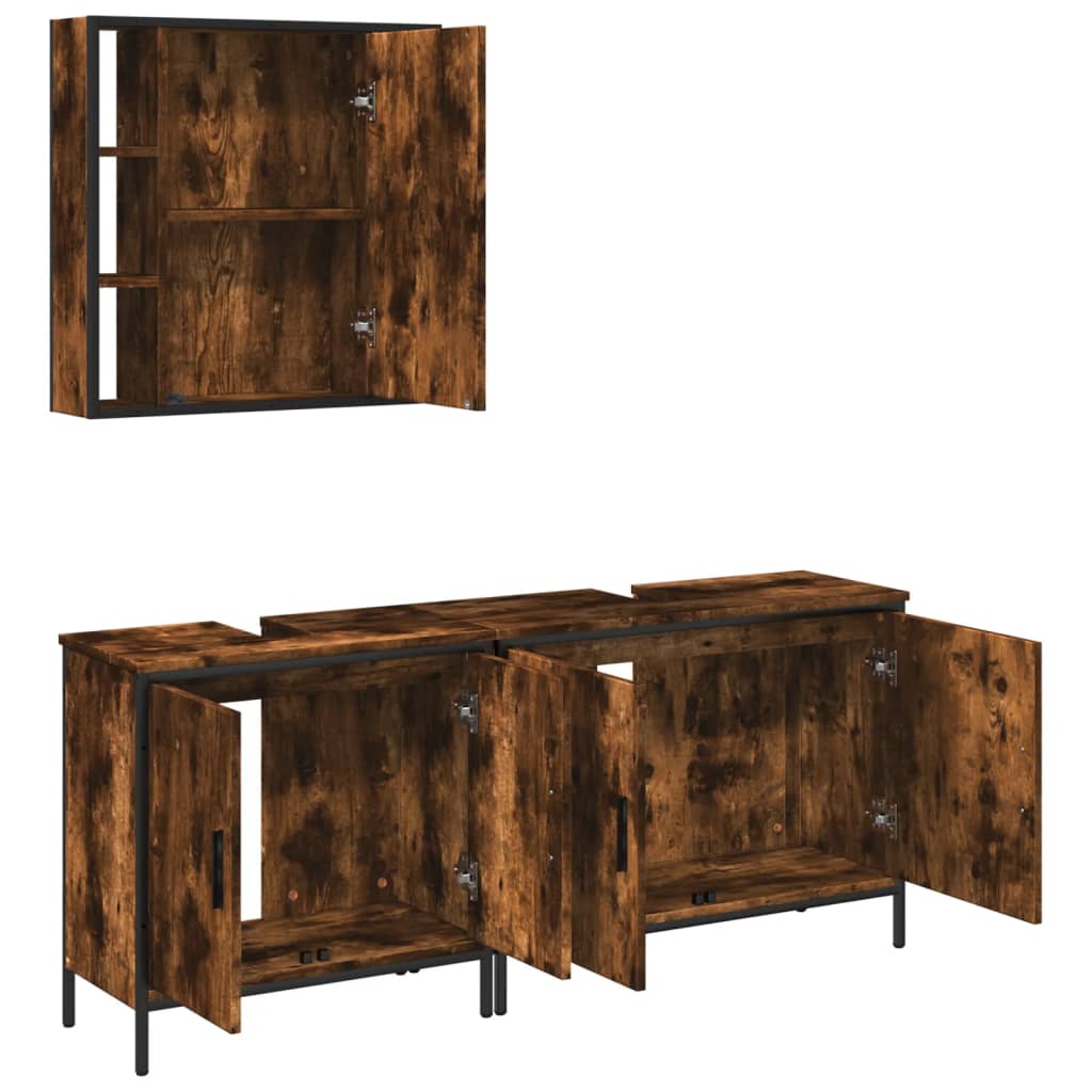 3 Piece Bathroom Cabinet Set Engineered Wood Smoked oak