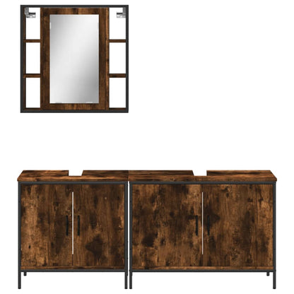 3 Piece Bathroom Cabinet Set Engineered Wood Smoked oak