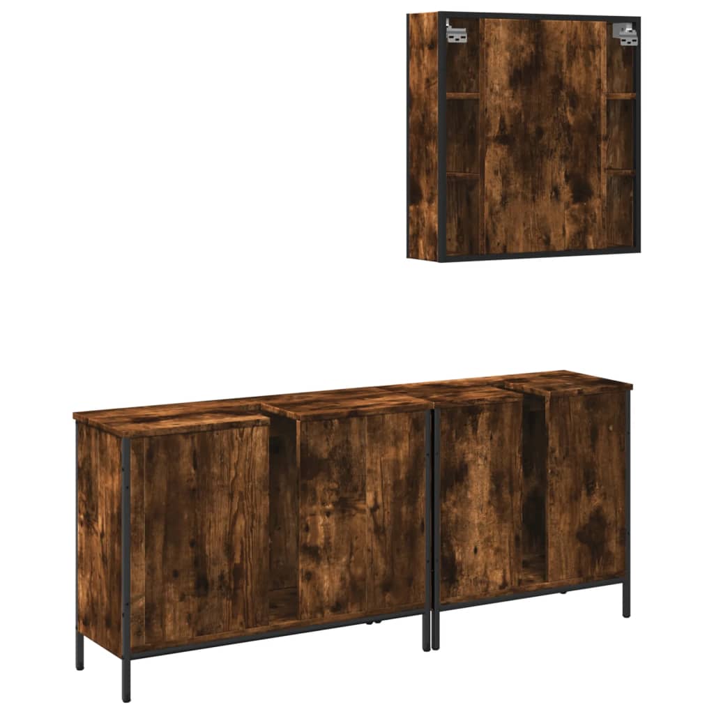 3 Piece Bathroom Cabinet Set Engineered Wood Smoked oak