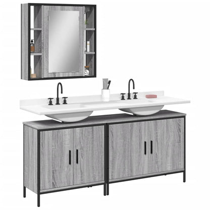 3 Piece Bathroom Cabinet Set Engineered Wood Grey sonoma