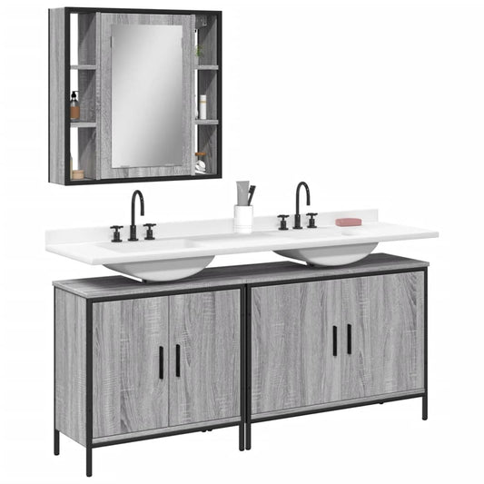 3 Piece Bathroom Cabinet Set Engineered Wood Grey sonoma