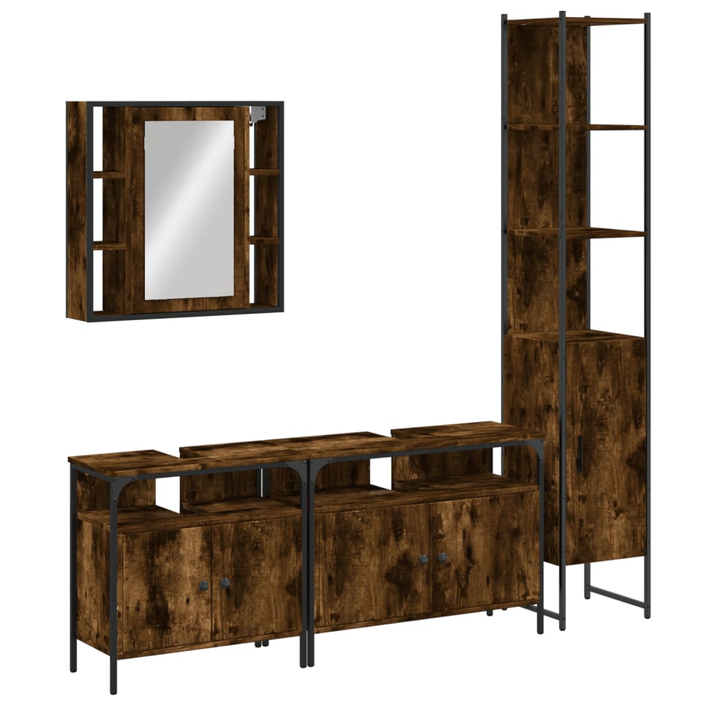 vidaXL 4 Piece Bathroom Cabinet Set Smoked Oak Engineered Wood 2