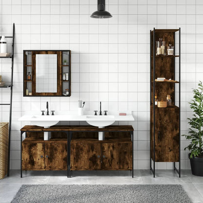 vidaXL 4 Piece Bathroom Cabinet Set Smoked Oak Engineered Wood 3