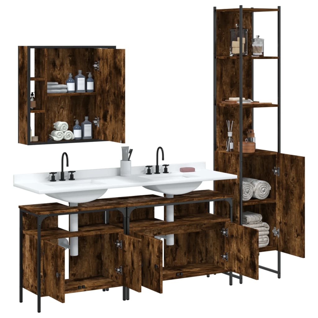 vidaXL 4 Piece Bathroom Cabinet Set Smoked Oak Engineered Wood 4