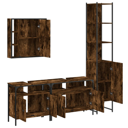 vidaXL 4 Piece Bathroom Cabinet Set Smoked Oak Engineered Wood 5