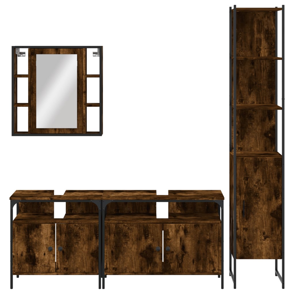vidaXL 4 Piece Bathroom Cabinet Set Smoked Oak Engineered Wood 6