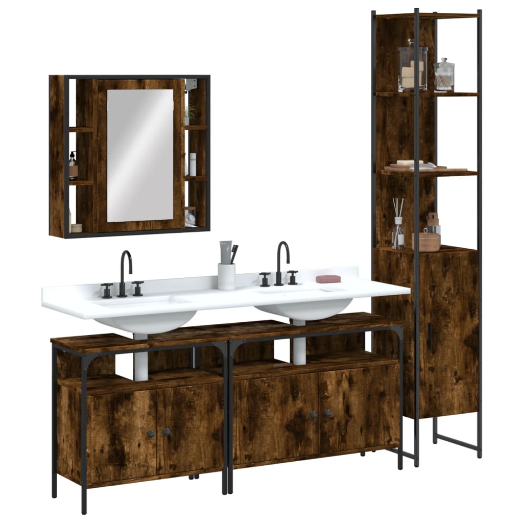 vidaXL 4 Piece Bathroom Cabinet Set Smoked Oak Engineered Wood 1