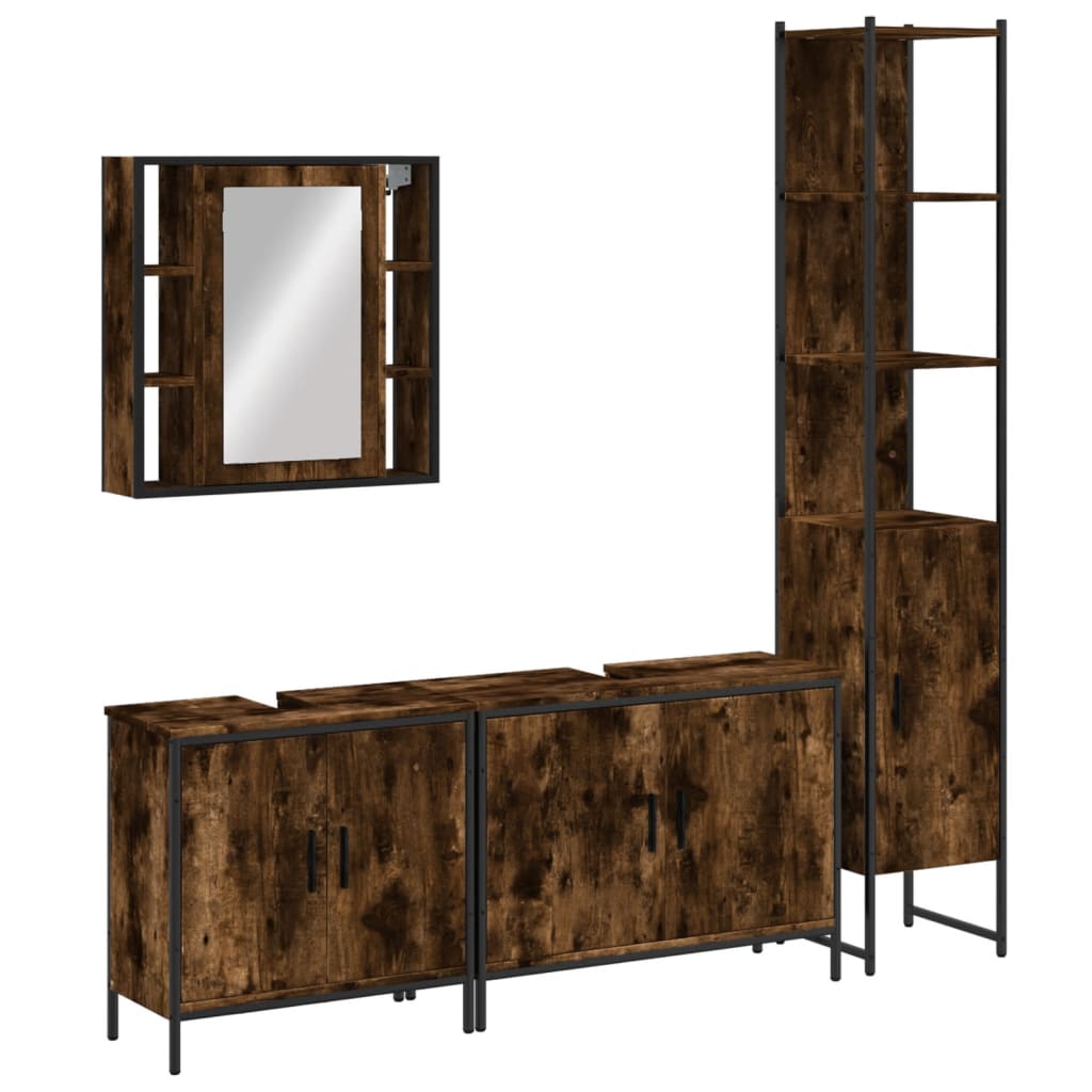 vidaXL 4 Piece Bathroom Cabinet Set Smoked Oak Engineered Wood 2