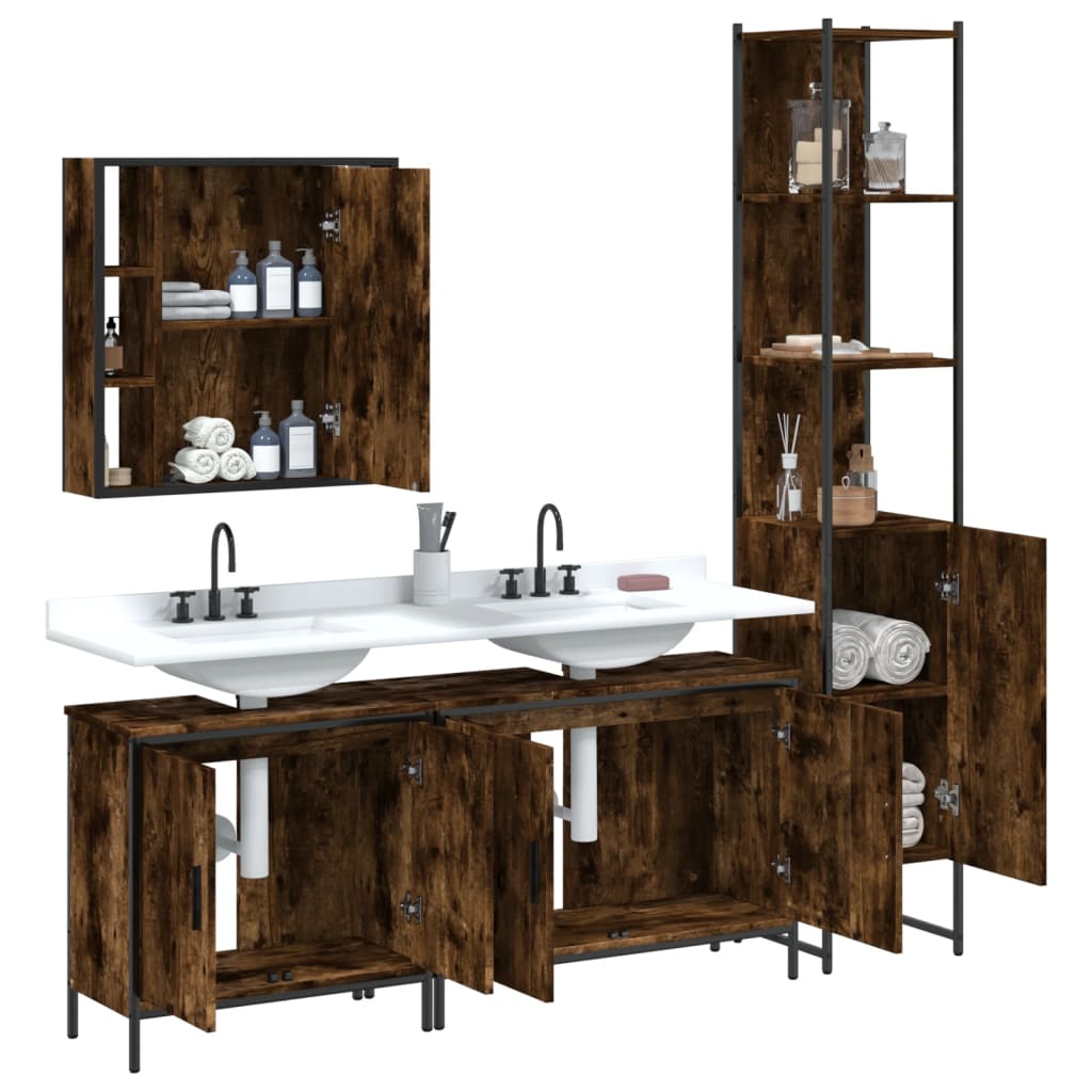 vidaXL 4 Piece Bathroom Cabinet Set Smoked Oak Engineered Wood 4