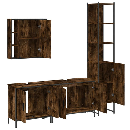 vidaXL 4 Piece Bathroom Cabinet Set Smoked Oak Engineered Wood 5