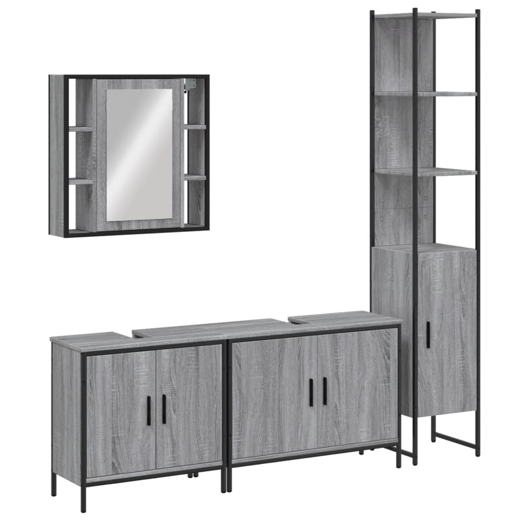 4 Piece Bathroom Cabinet Set Engineered Wood Grey sonoma