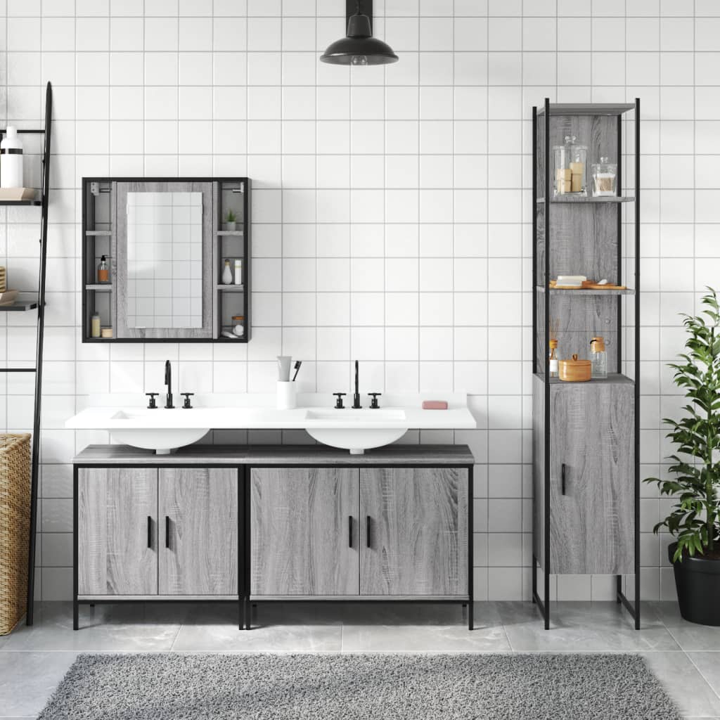 vidaXL 4 Piece Bathroom Cabinet Set Grey Sonoma Engineered Wood 3